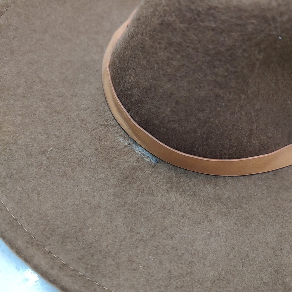 Vtg Style Wide Brim Fedora Hat Brown Wool Felt Rancher Western Panama Cowboy - Picture 9 of 9